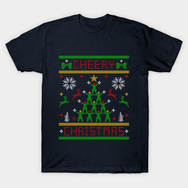 Cheerleader Cheering Ugly Christmas Sweater Design T-Shirt by TeeCreations